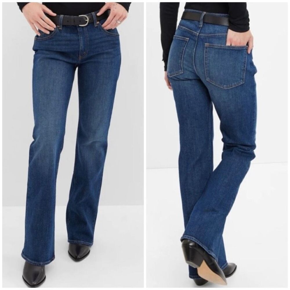 GAP Mid-rise 90s Loose Flare Jeans (Dark Indigo) - 4 Short